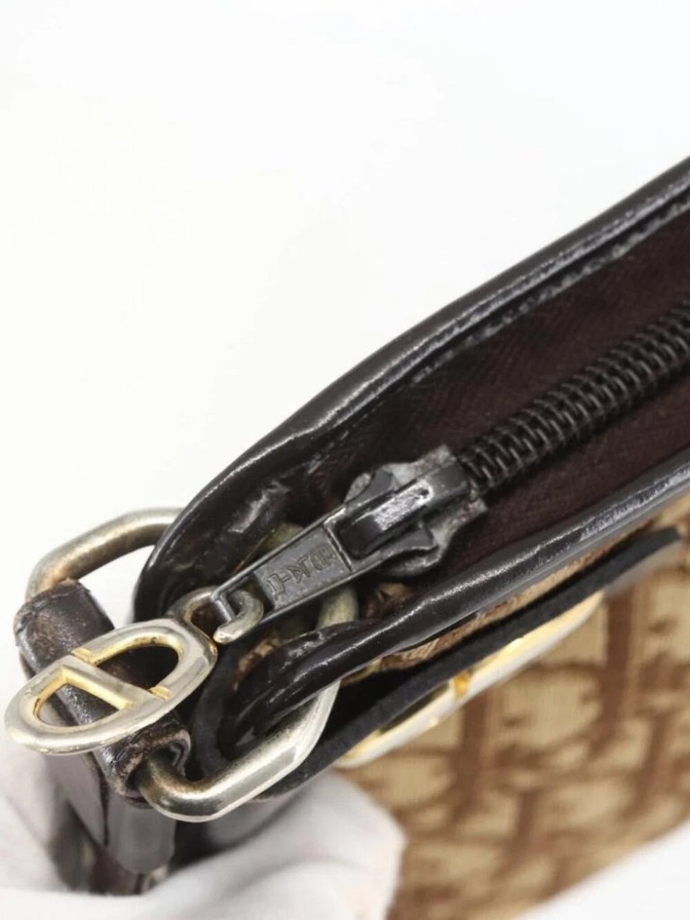 Christian Dior Trotter Canvas Shoulder Bag Beige Gold Auth - Picture 5 of 16